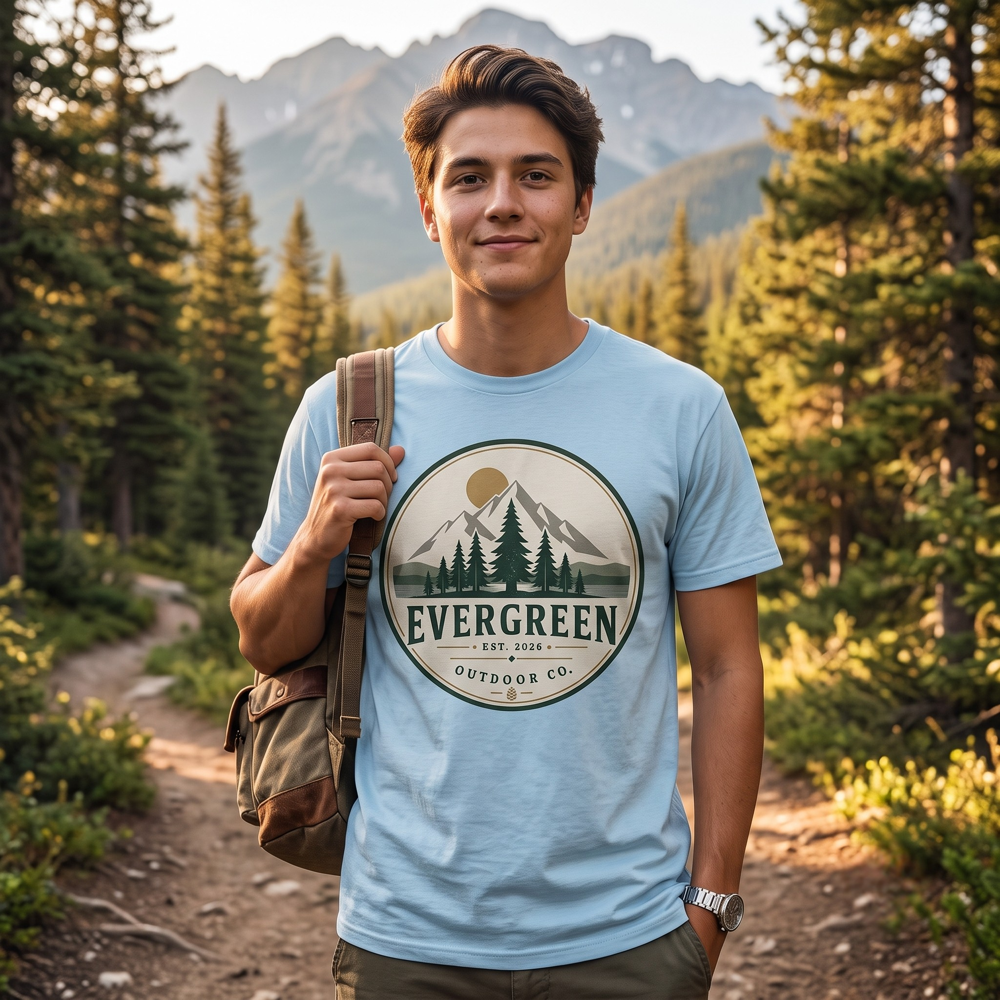 Evergreen Mountain Graphic T-Shirt | Unisex Gildan 5000 Outdoor Tee