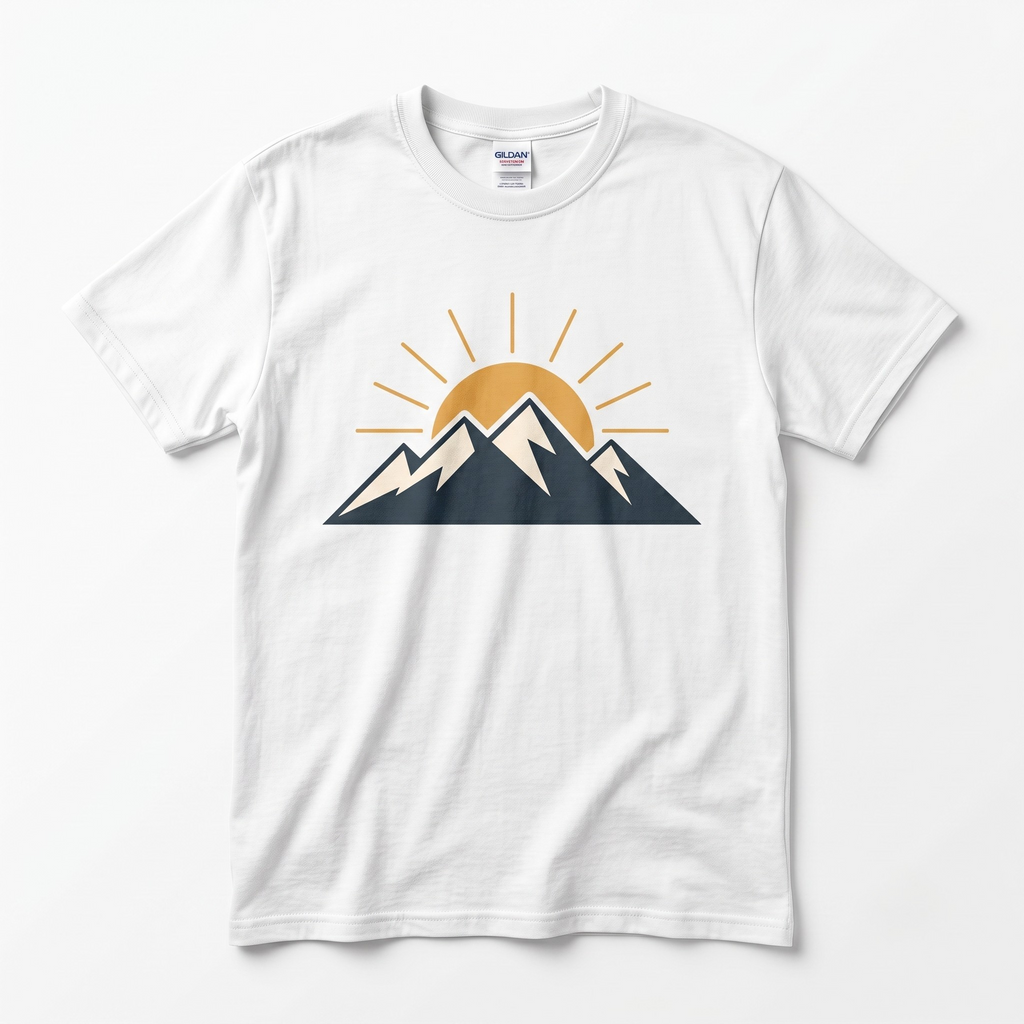 Minimalist Mountain Sunrise Graphic T-Shirt | Adventure Unisex Tee | Gildan 5000
