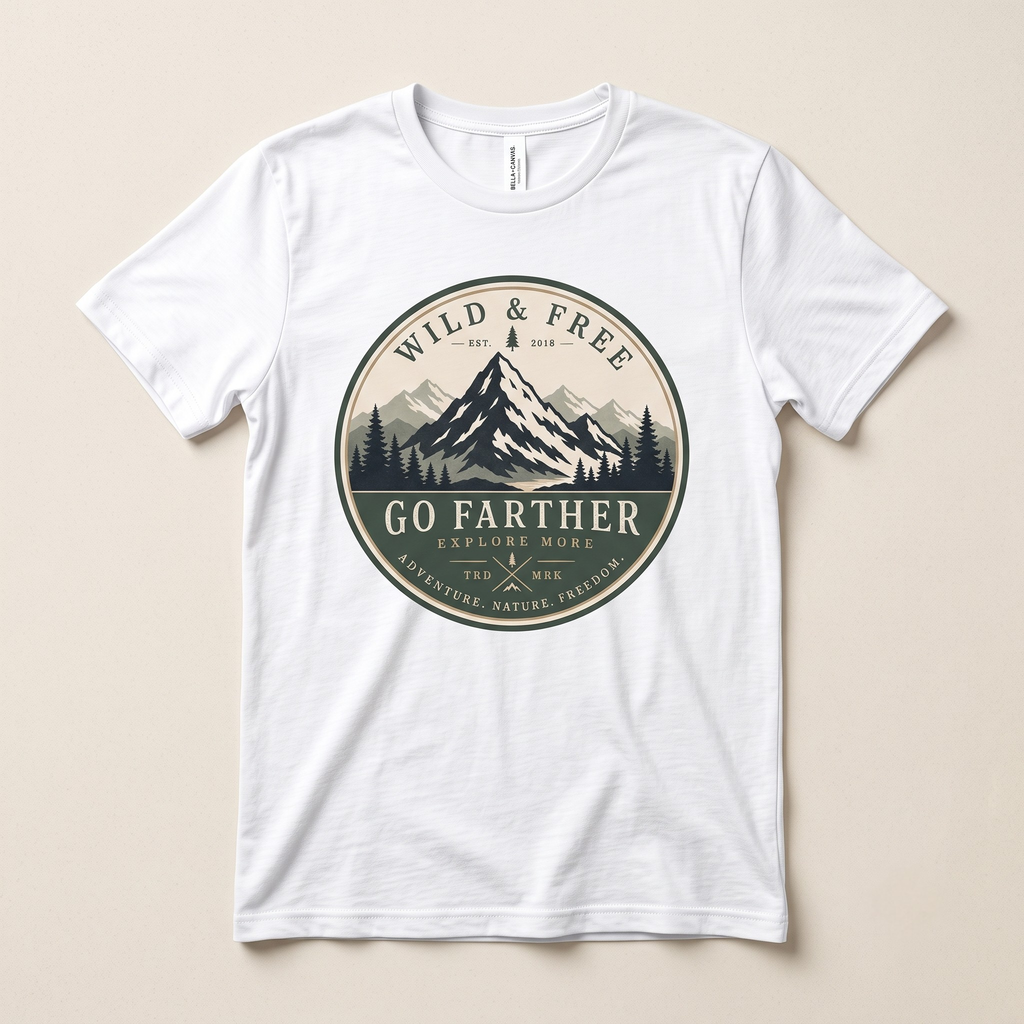 Wild & Free Go Farther Mountain Adventure T-Shirt | Vintage Outdoor Nature Tee